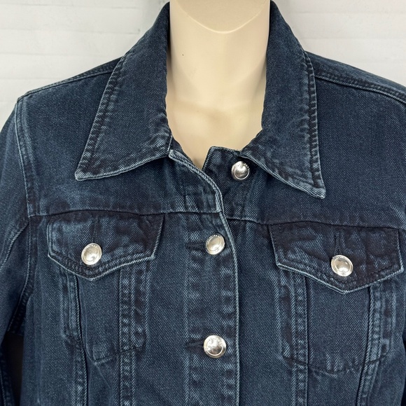 Silent New York Womens Dark Blue Denim Fray Trucker Jean Jacket Medium M - Picture 5 of 11